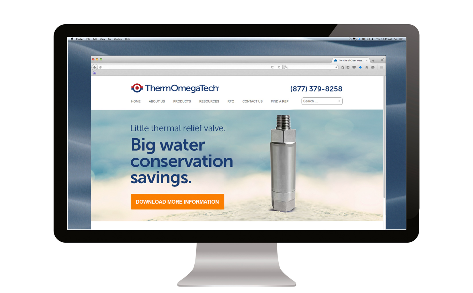 ThermOmegaTech homepage on computer monitor